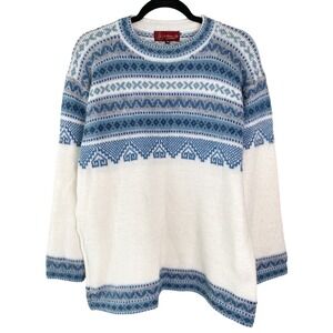 Alpaca‎ Life Womens Wool Sweater M White Blue Fair Isle Winter Festive Cabin